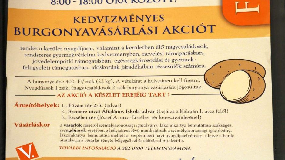 Olcsóbban osztja a fideszes önkormányzat a krumplit Budapest Belvárosában, mint Miskolcon