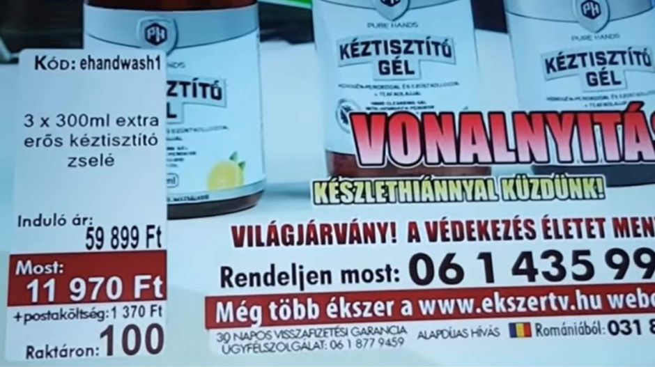 12 ezer forintért árultak három üveg kézfertőtlenítőt egy ATV-n futó műsorban