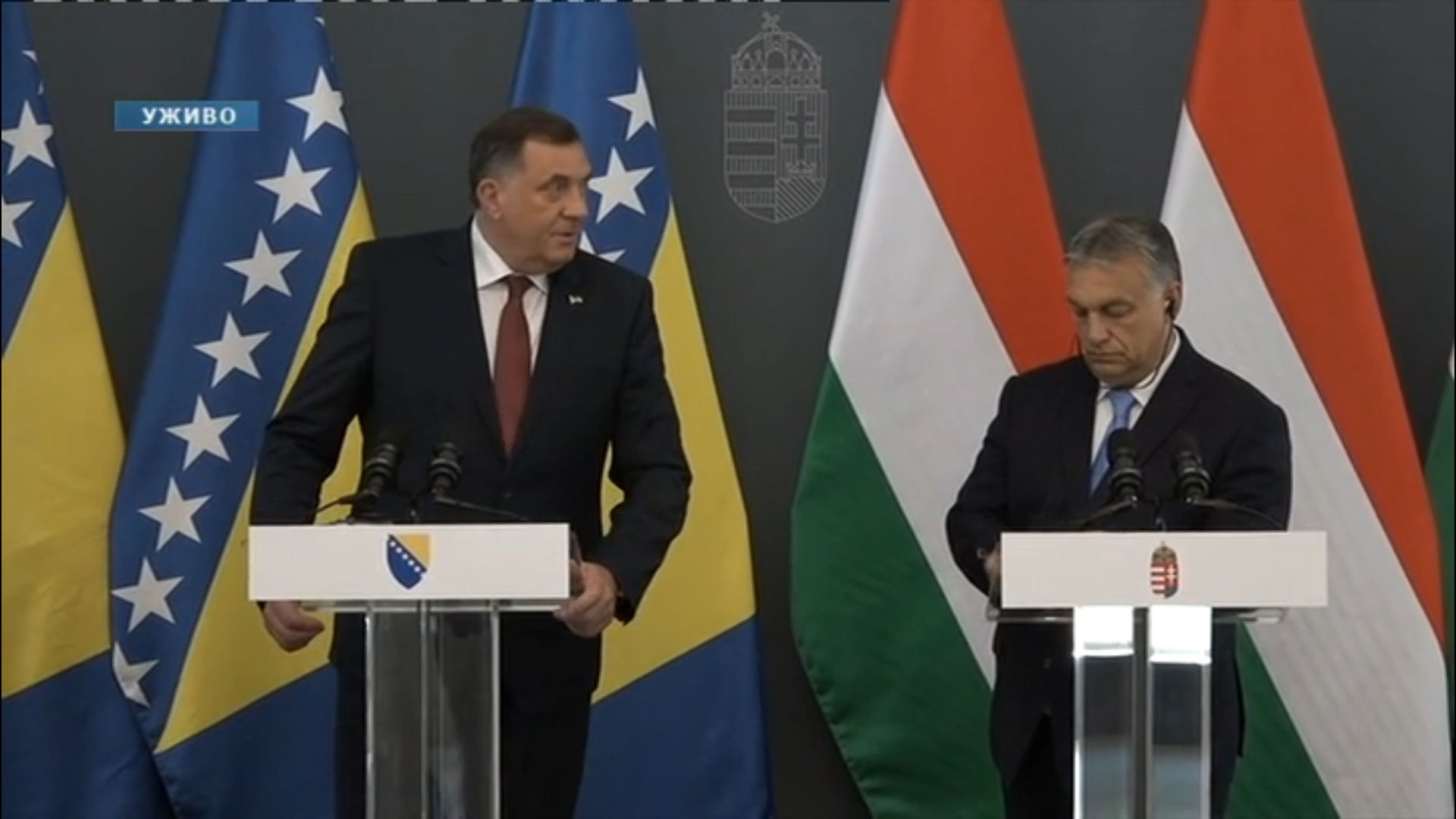 Dodik és Orbán tart közös sajtótájékoztatót még 2019-ben.