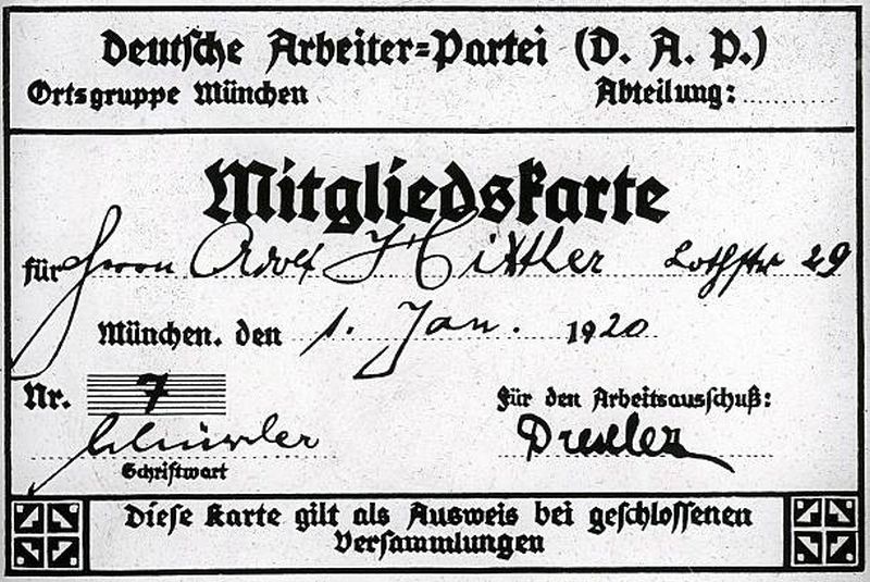 Hitler DAP-tagsági igazolványa.
