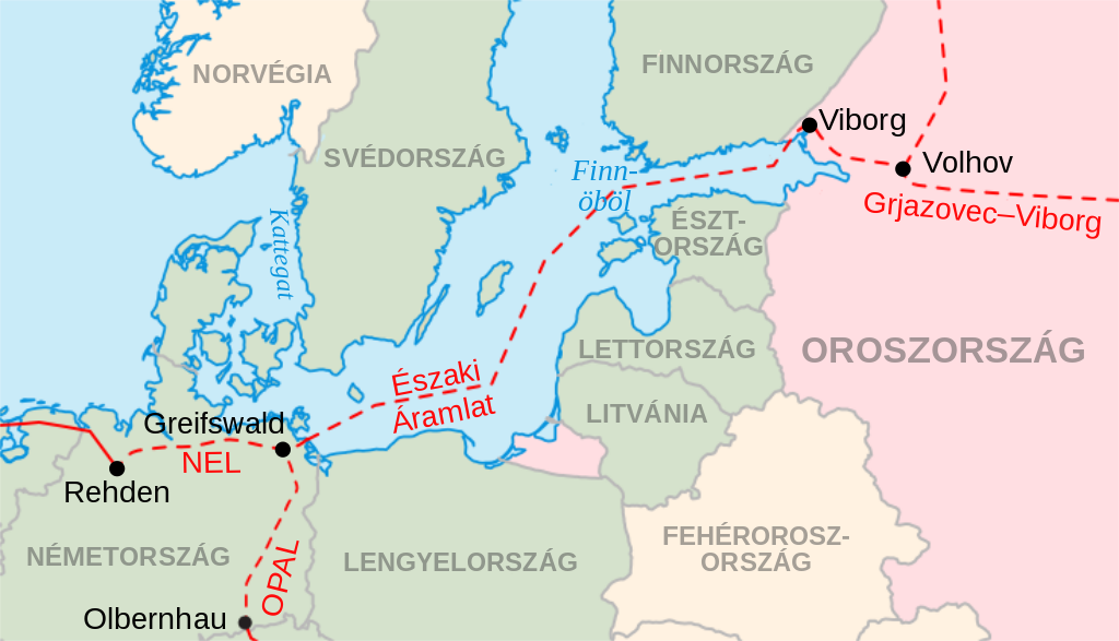 Az Északi Áramlat gázvezeték térképe. 