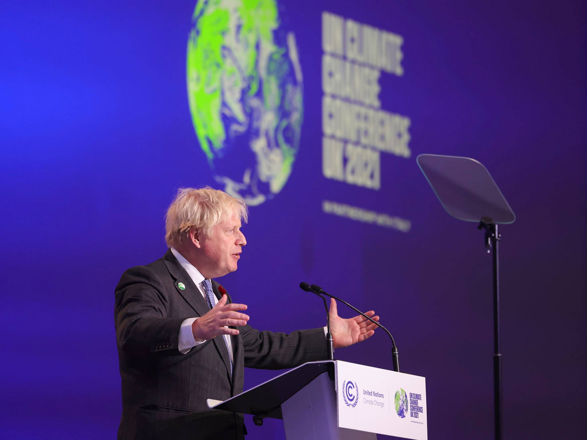 Boris Johnson brit kormányfő tart beszédet november 1-jén a COP26-on.