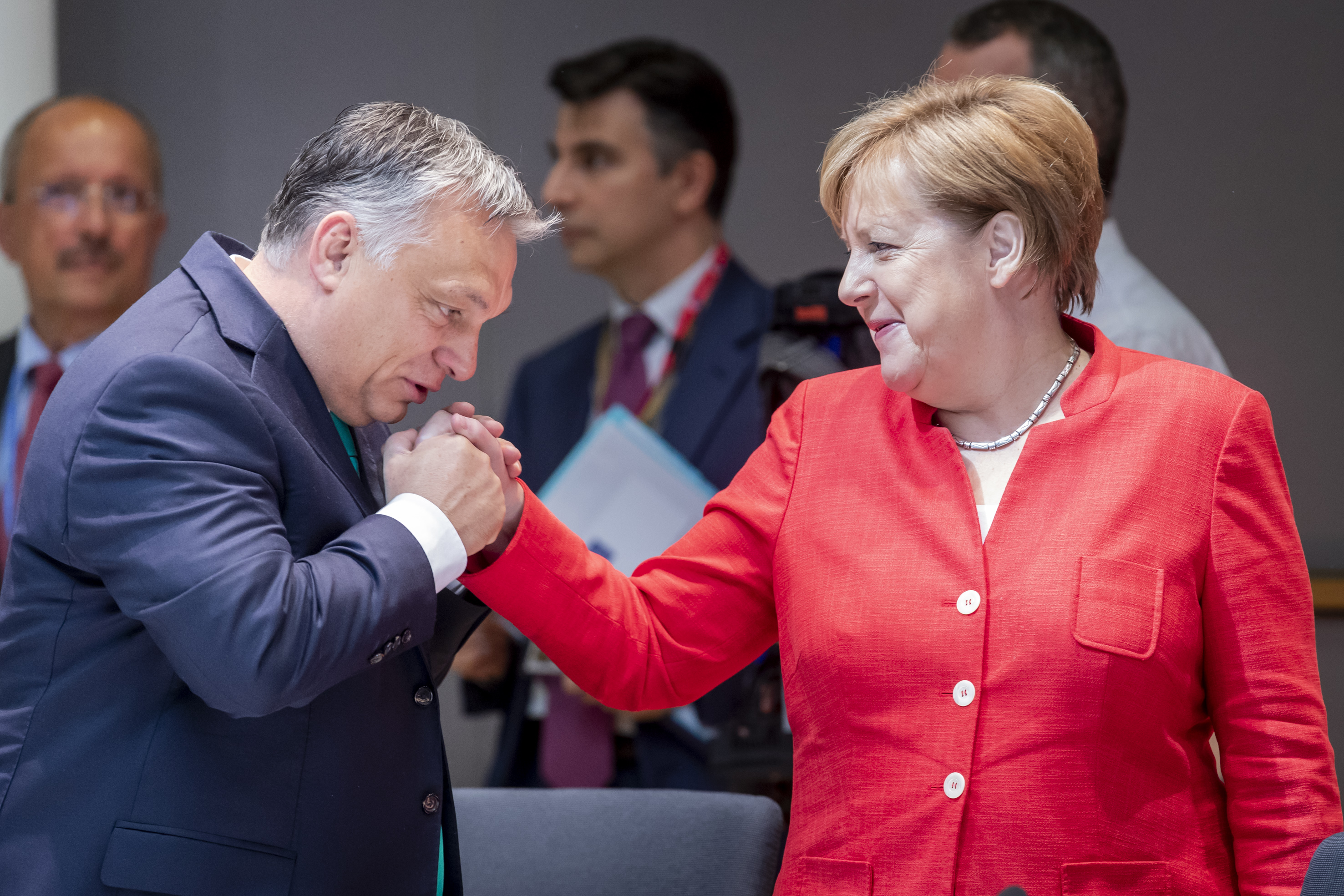 Orbán Viktor és Angela Merkel 2018 júniusában az Európai Tanács csúcstalálkozóján Brüsszelben.