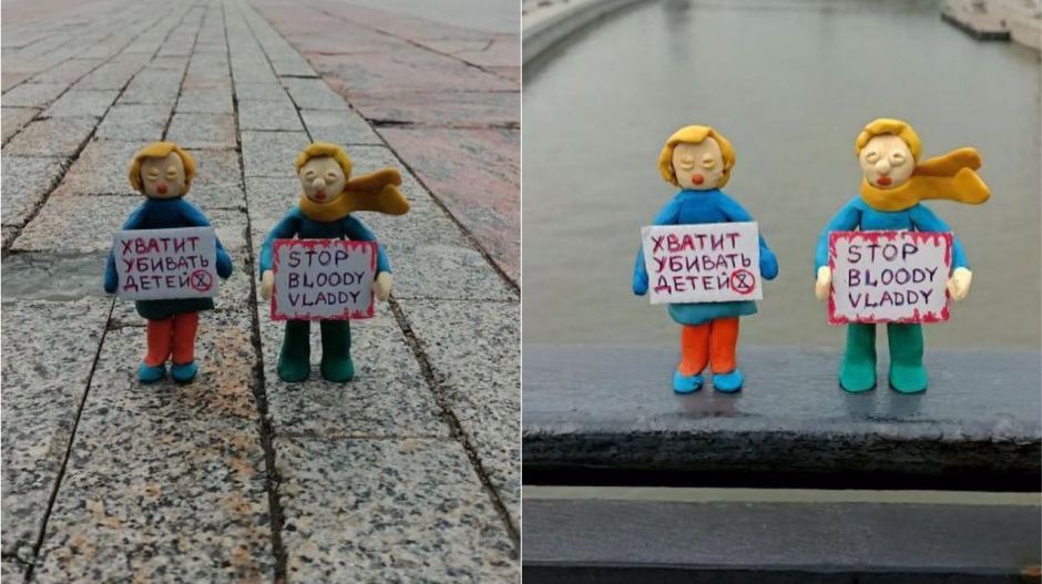 Kis játékfigurákkal tüntetnek a háború ellen az oroszok