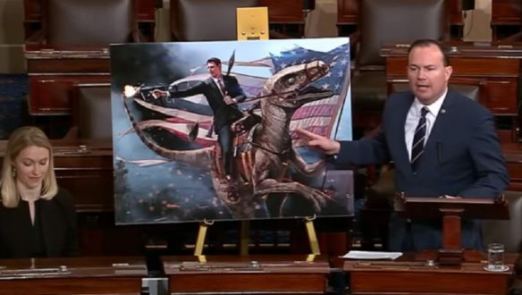 Velociraptoron lovagló Ronald Reagannel érvel egy republikánus szenátor az amerikai zöldek ellen