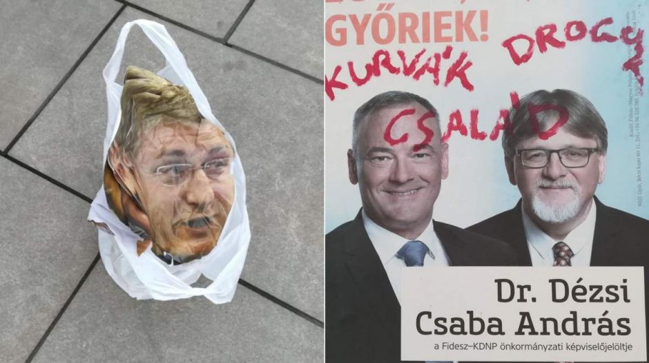 Gyurcsány fejét ragasztották a győri ellenzéki jelöltekre, de Borkaiékat is kidekorálták